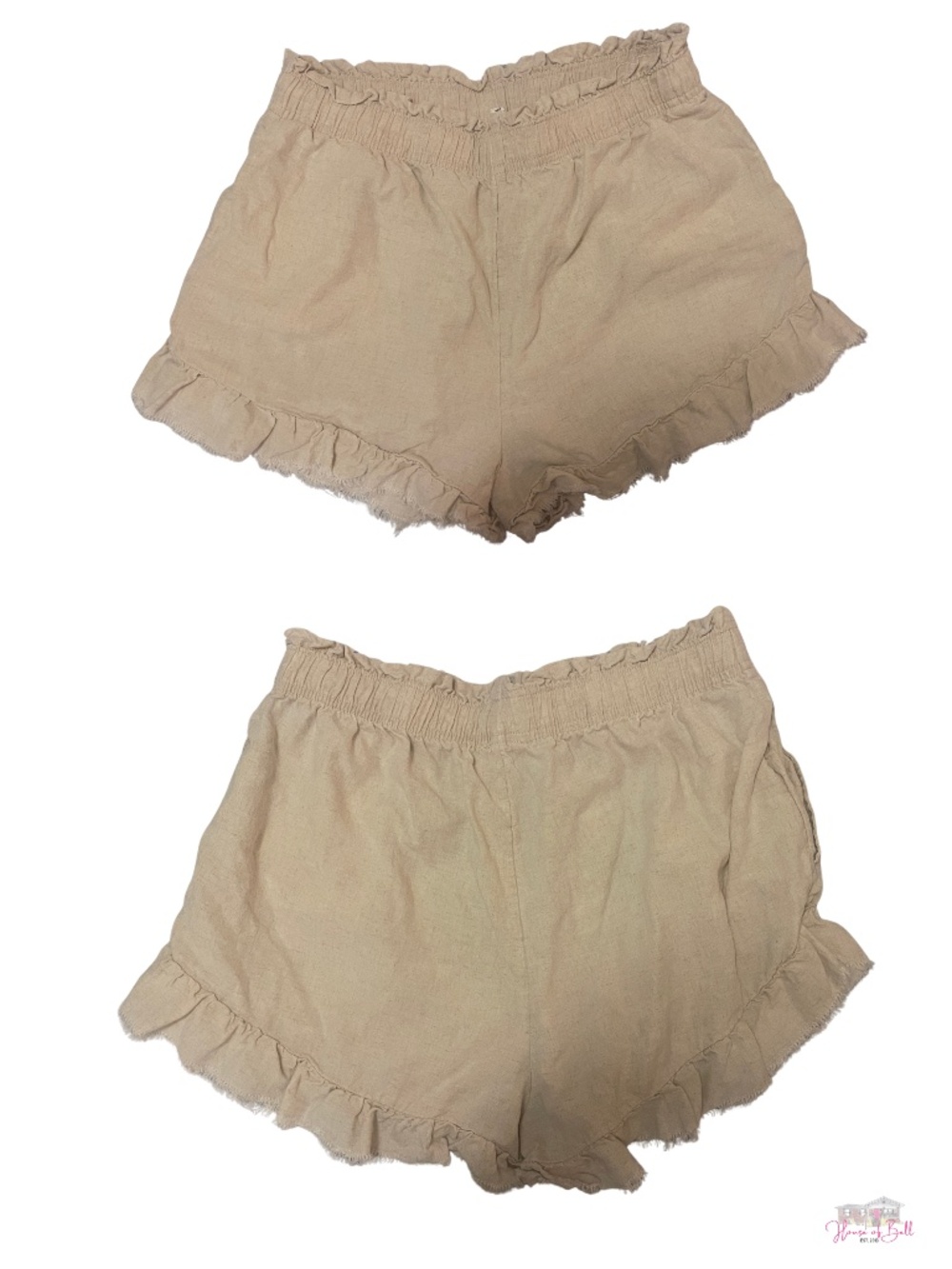 Aerie Linen Blend High Waisted Ruffle Shorts Beige Tan Medium